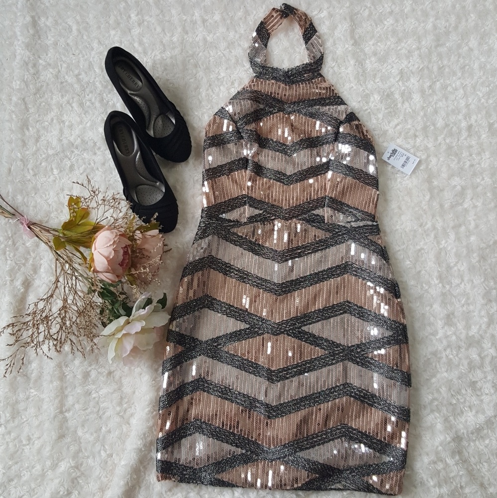 Party halter top sequin dress